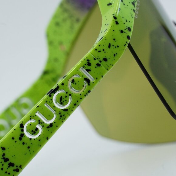 Gucci GG1477S 001 Sunglasses Violet Shaded Green Shield Frame,Light Green Lenses main image 4